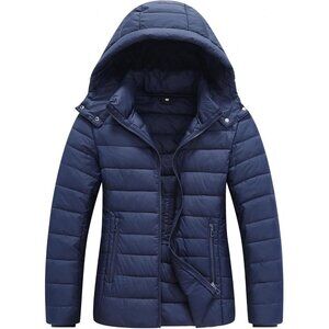 Women's Deep Blue Puffer Quilted Jacket Coat Short Down Winter Warm Waterproof